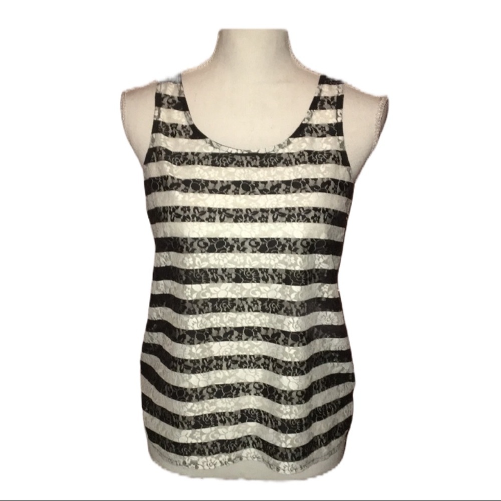 Express | Black/Ivory Lace Tank w/Back Cutout | S